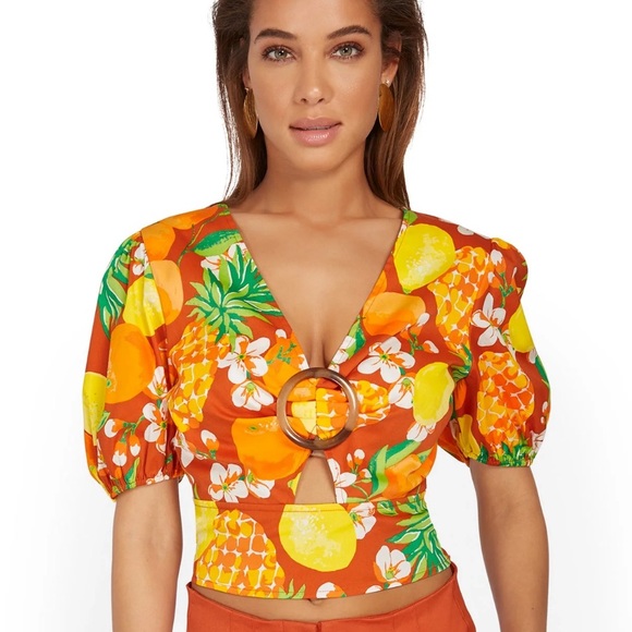 New York & Company Tops - New York & Co NWT Fruit-Print O-Ring Poplin Top Size XL